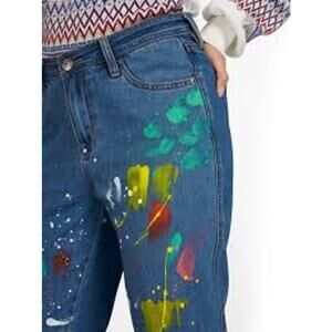 NY & Company Dream Curvy Boyfriend Paint Splatter Medium Blue Jeans Pants 20